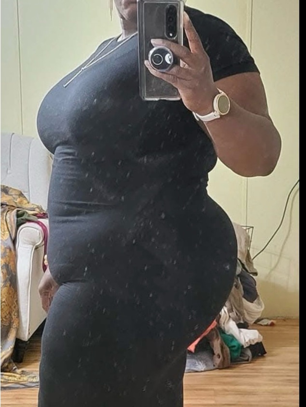 ReoRia Black Short-Sleeve Maxi Dress with Crew Neck